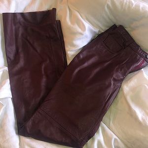 Burgundy Vintage leather pants. Tighter fit at the waist, Size 6.